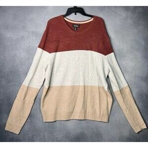 NORDSTROM Crew Neck Striped Colorblock Knit Sweater Orange Cream Women Size XL